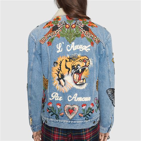 gucci jeans jacke tiger|gucci jean jacket with snake.